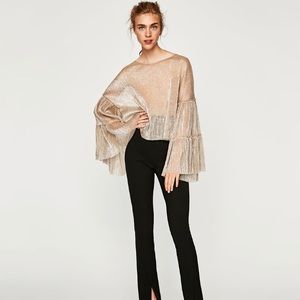Zara sheer sparkle shiny top with flare sleeves